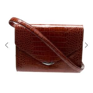 Vintage 80s Ralph Lauren Crocodile Embossed Leather Shoulder Handbag Crossbody